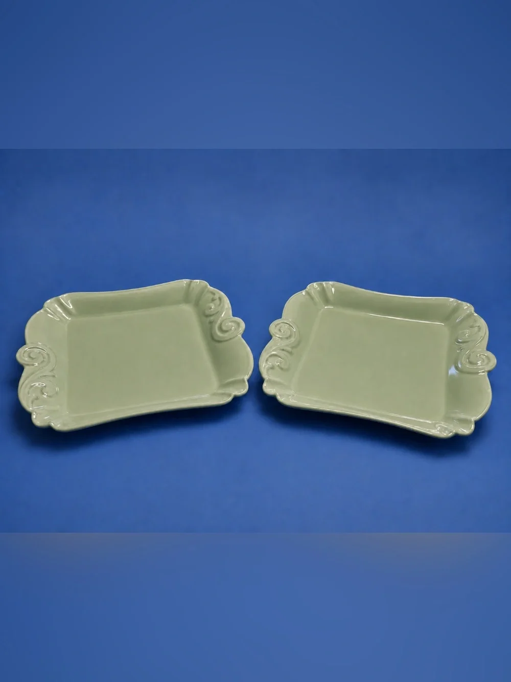 Cape Shore Sage Green Scrollwork Square Plates – Set of 2